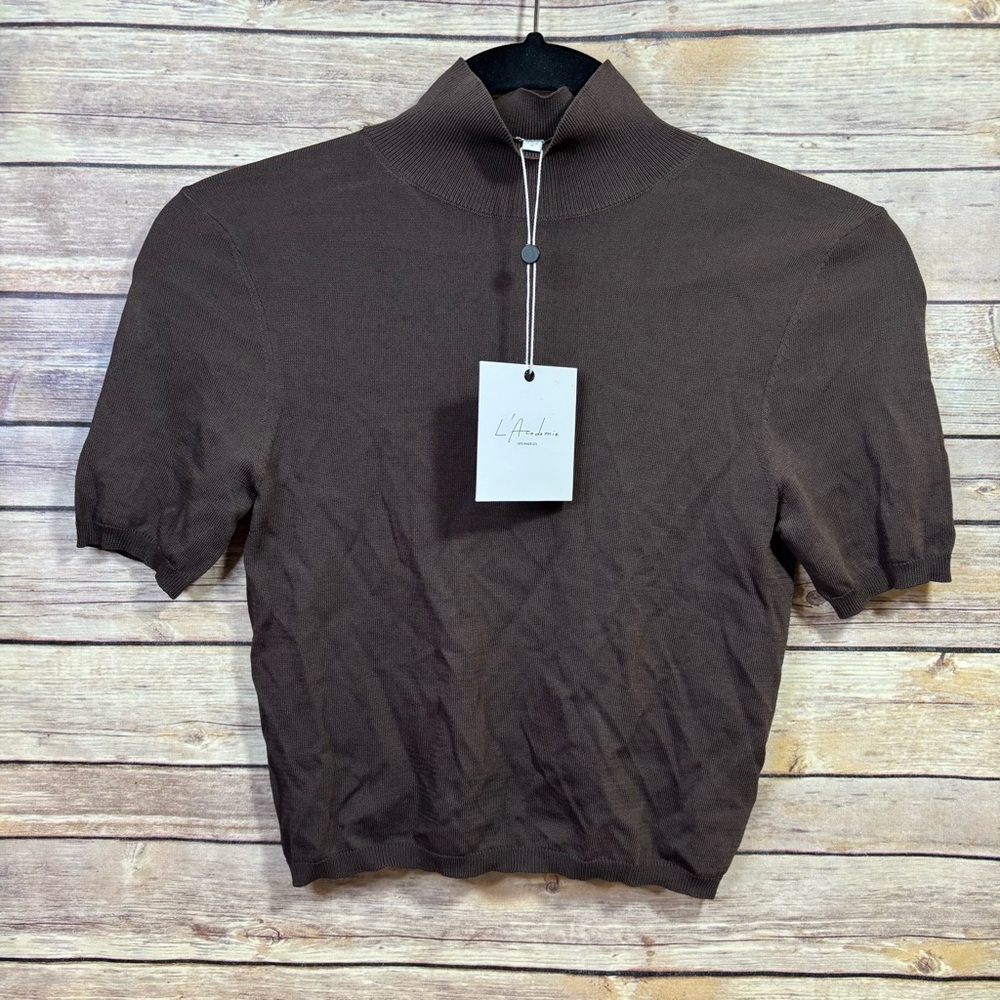 NWT L’Academie from REVOLVE Brown 1/4 Sleeve Mock Neck Sweater